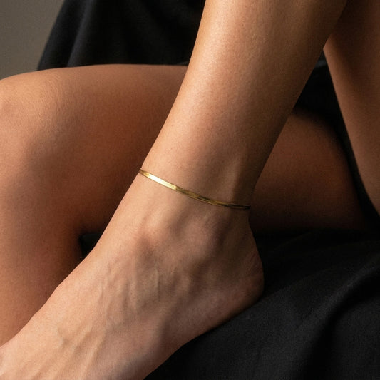 Platte Snake Enkelband 18K Goldplated 2 mm