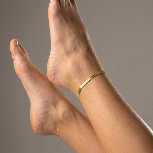 Platte Snake Enkelband 18K Goldplated 4 mm
