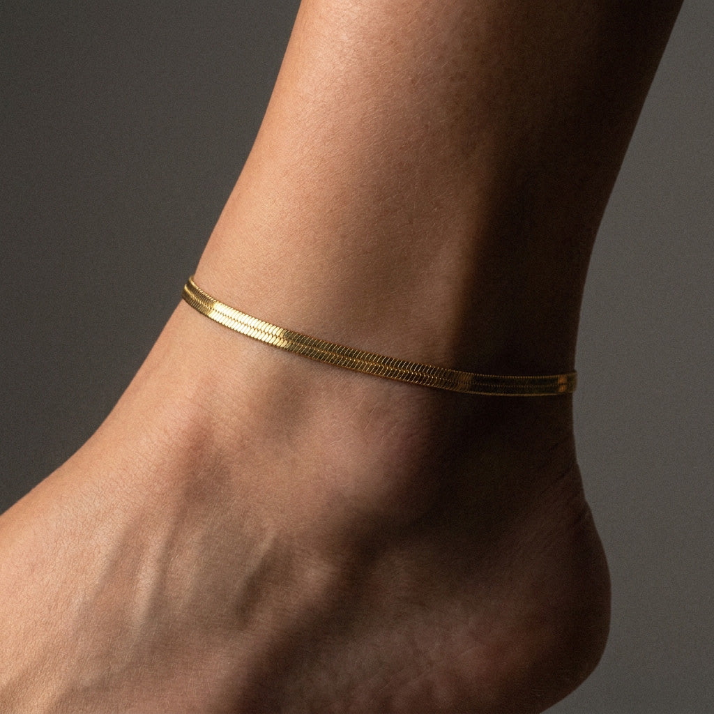 Platte Snake Enkelband 18K Goldplated 4 mm