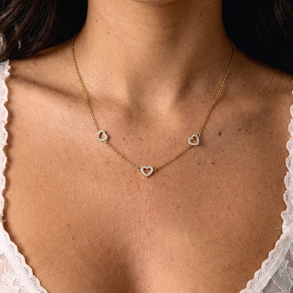 Heart Zirkonia Trio Ketting 18K Goldplated 8 mm