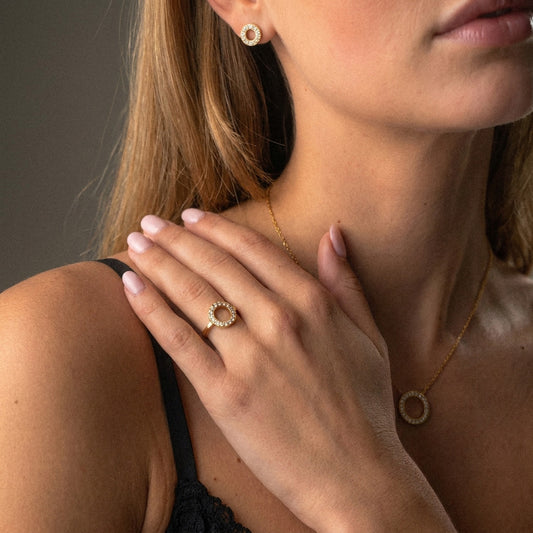 Circle Zirkonia Ring 18K Goldplated 12 mm