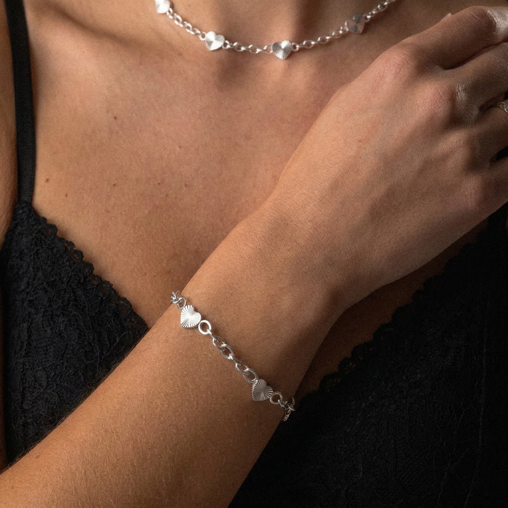 Sunset Heart Link Armband Zilverkleurig