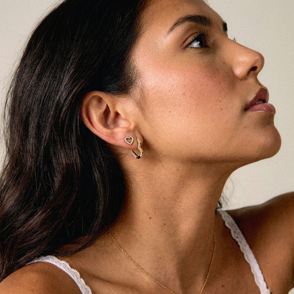 Heart Zirkonia Hoops Oorbellen 18K Goldplated 15 mm