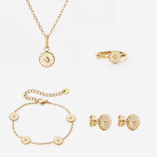 Margriet Ketting + Armband + Oorbellen + Ring 18K Goldplated 8 mm