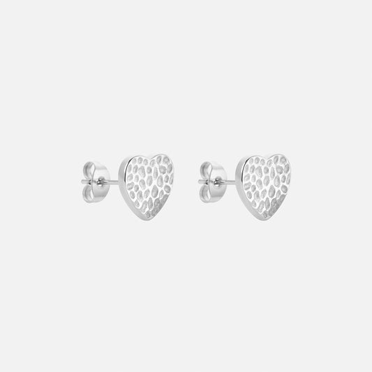 Hammered Heart Studs Oorbellen Zilverkleurig