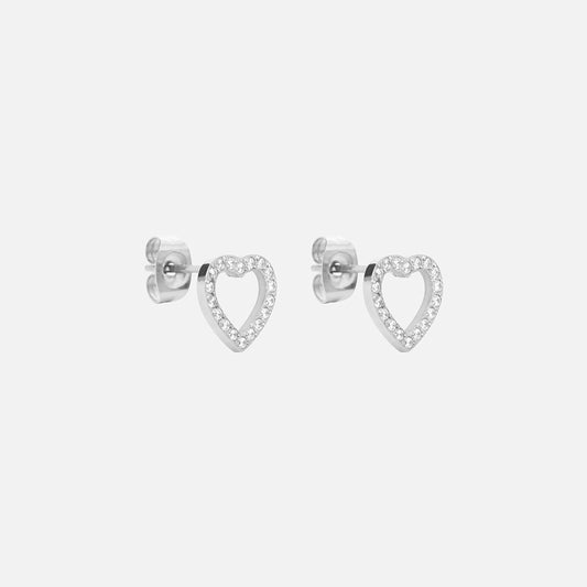 Heart Zirkonia Oorbellen Zilverkleurig 10 mm