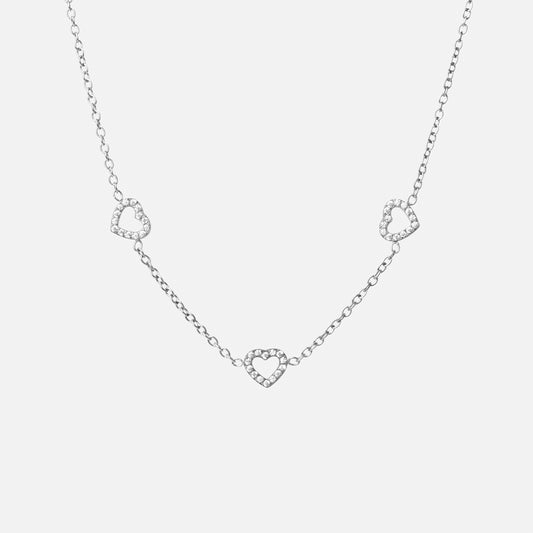 Heart Zirkonia Trio Ketting Zilverkleurig 8 mm