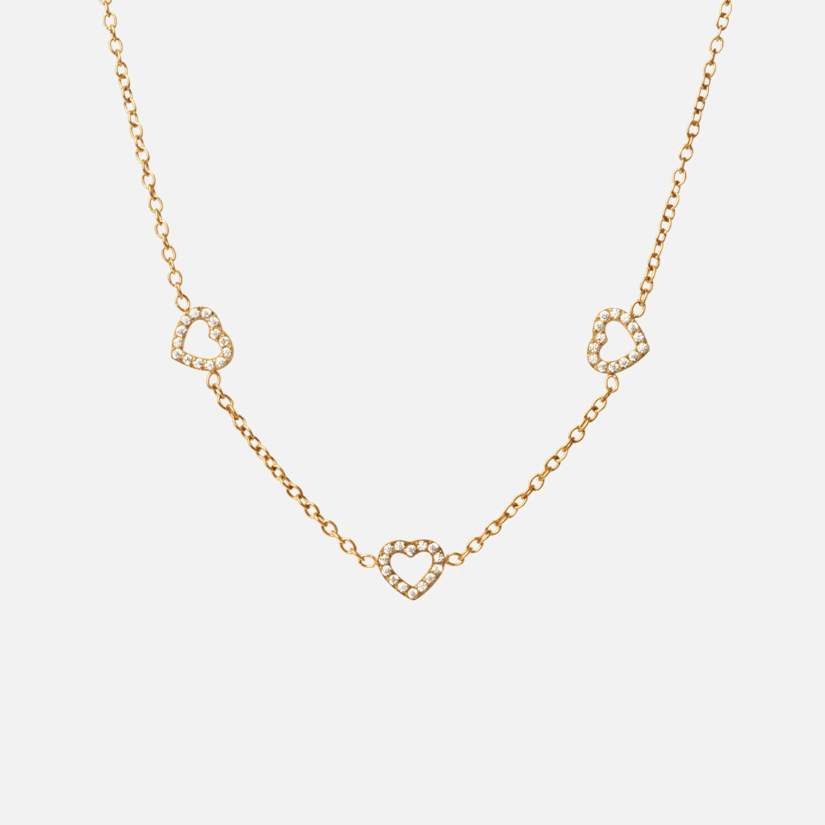 Heart Zirkonia Trio Ketting 18K Goldplated 8 mm