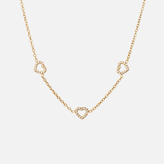 Heart Zirkonia Trio Ketting 18K Goldplated 8 mm