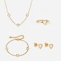 Heart Zirkonia Trio Ketting + Armband + Oorbellen + Ring 18K Goldplated 8 mm
