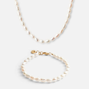 Parelketting + Parelarmband 18K Goldplated
