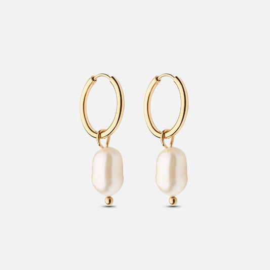 Parel hoops met zoetwaterparels 18K goldplated 14 mm - Josephine Nord