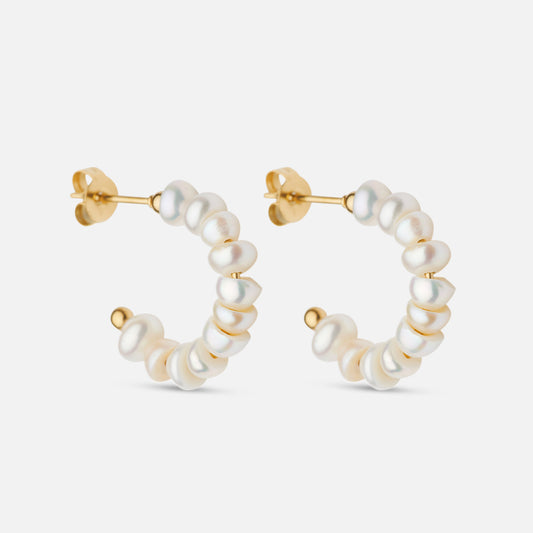 Moonlit Hoops oorbellen met parel 18K goldplated - Josephine Nord