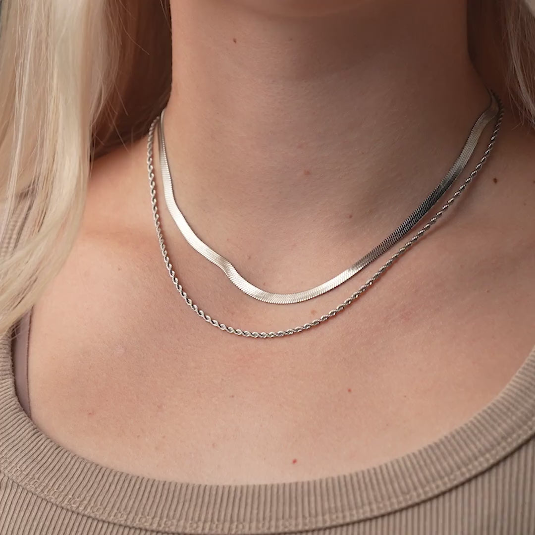 Twisted Rope + Platte Snake Ketting Zilverkleurig - video