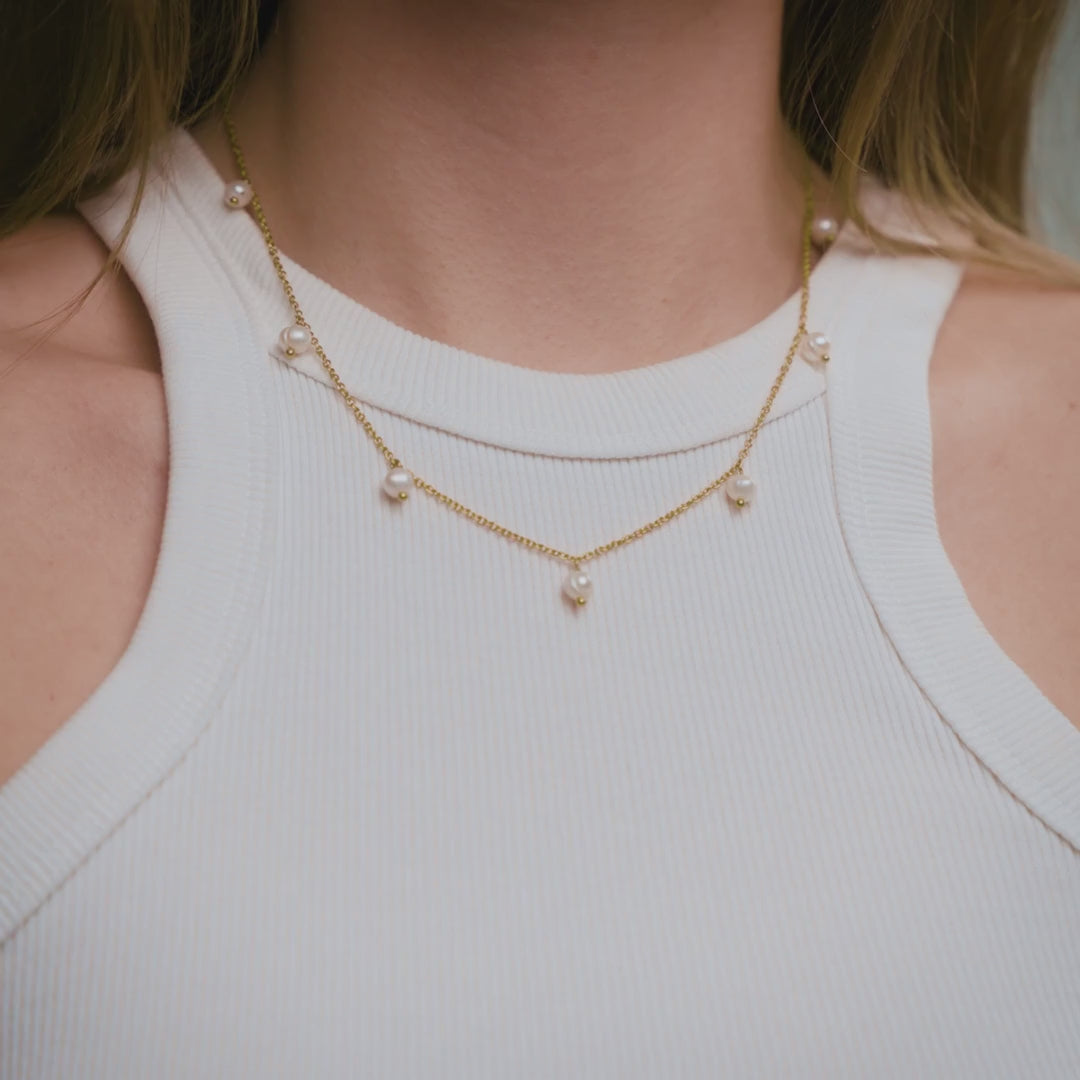 France Parelketting Zoetwaterparels 18K Goldplated - video