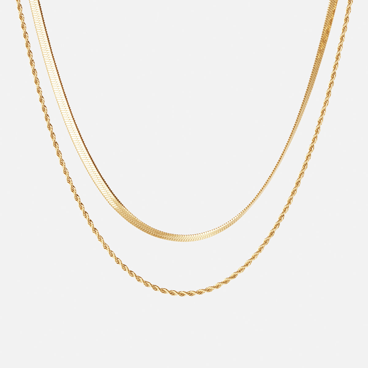 Twisted Rope + Platte Snake Ketting 18K Goldplated