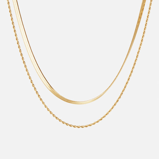 Twisted Rope + Platte Snake Ketting 18K Goldplated
