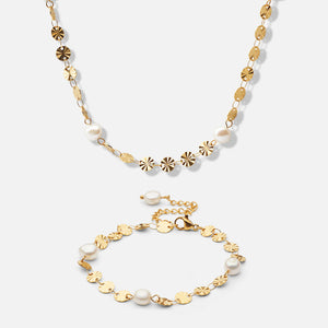 Sun Parelketting met Zoetwaterparels + Armband 18K Goldplated