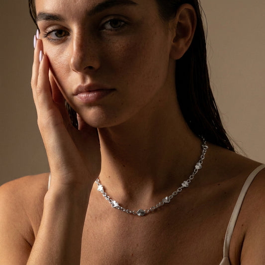 Sunset Heart Link Ketting Zilverkleurig