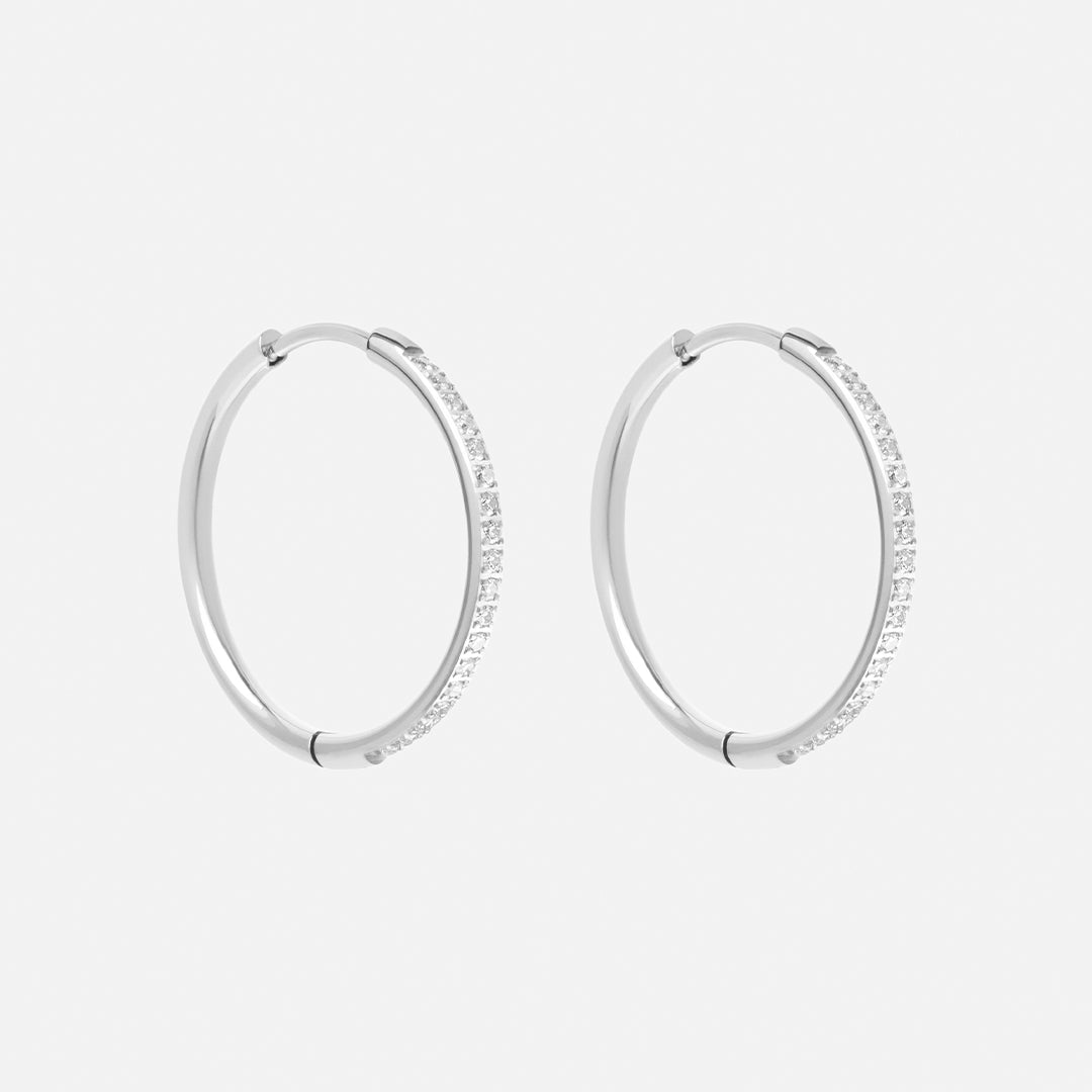 Zirkonia Hoops Oorbellen Zilverkleurig 24 mm