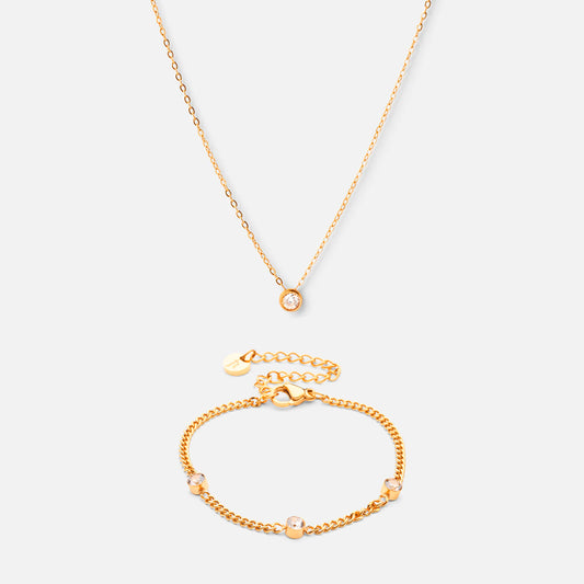 Single zirkonia ketting + zirkonia armband 18K goldplated - Josephine Nord